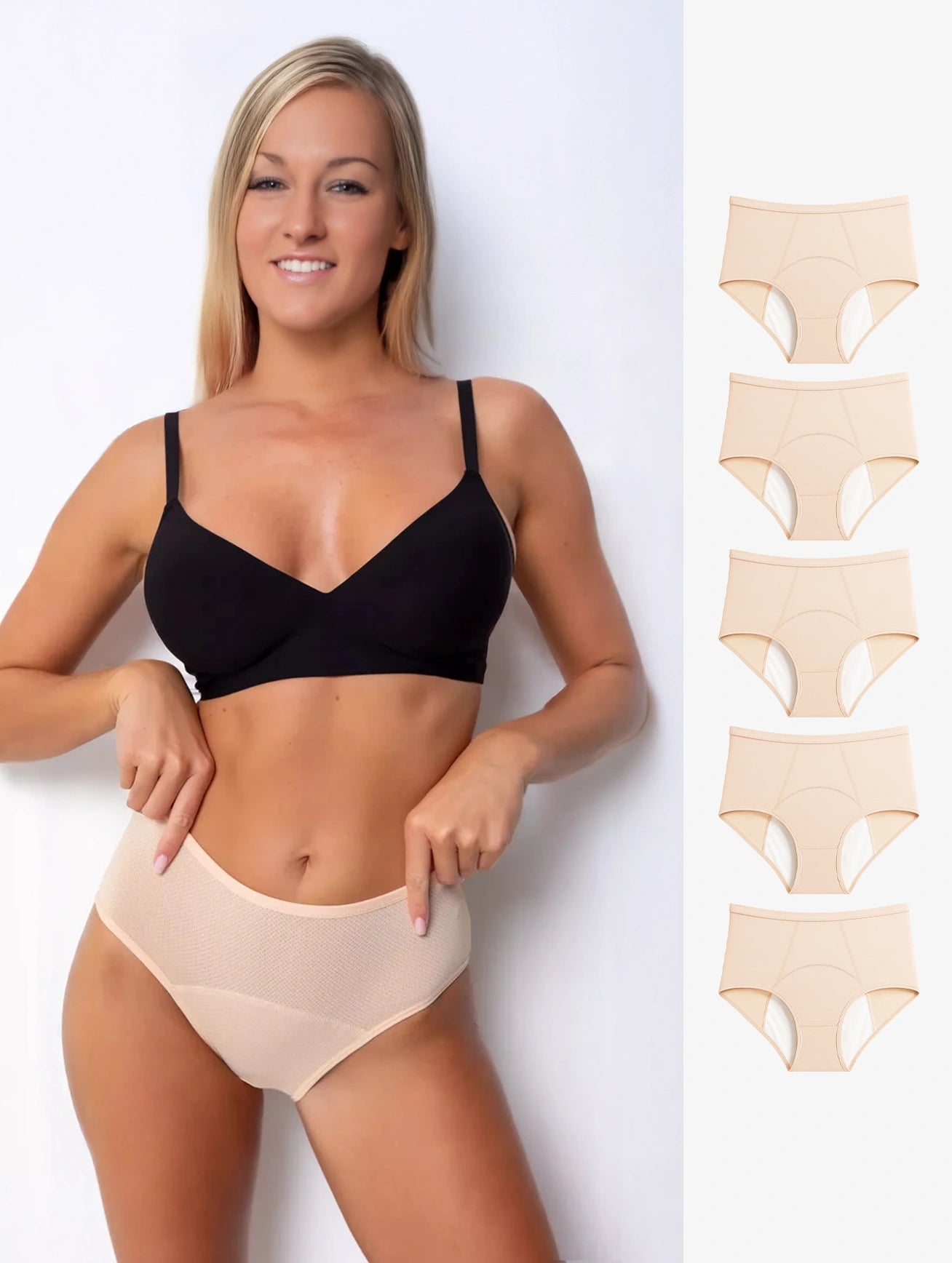Soft Beige Leakproof Underwear - 5 Pairs